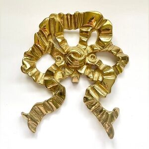 Vintage The Bombay Company Solid Brass Ribbon Bow Wall Hook Hanger